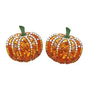 Pipi Tree Orange Enamel & Rhinestone Drop Earrings NWOT